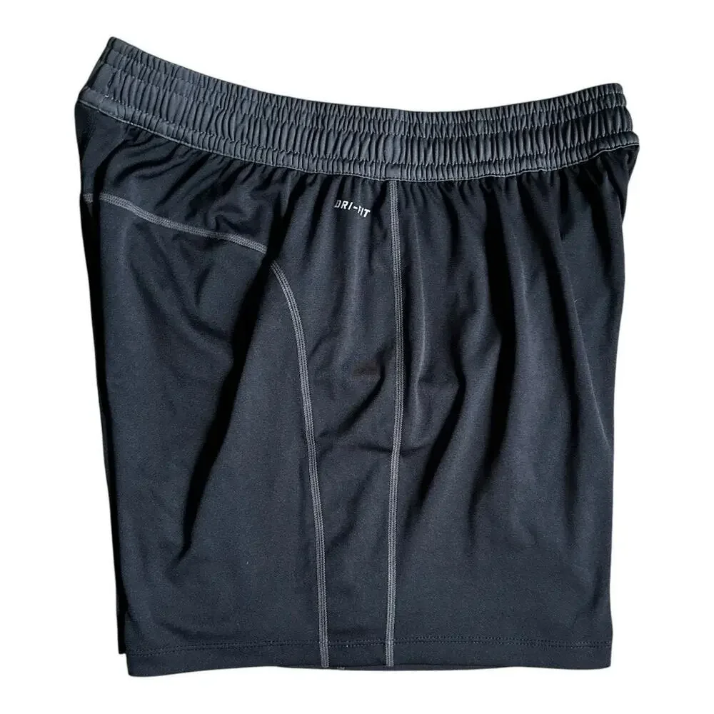 Nike Mens Medium active gym shorts dri-fit black basketball shorts gray swoosh​ - Picture 6 of 8